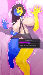 1girls big_breasts black_hair blue_body blue_skin ena eyebrows female female_only grabbing grabbing_breasts groping groping_breasts joel_g large_ass mr_fuga multicolored_body robot robotic_arm robotic_arms skirt solo solo_female solo_focus thick_thighs thighs wide_hips yellow_body yellow_skin