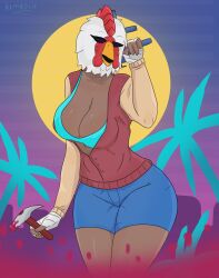 big_breasts big_butt black_body blood clothing female female_only hotline_miami hotline_miami_2 mask video_games weapon