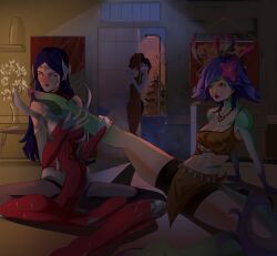 big_breasts blue clothed feet foot_fetish foot_worship hair irelia_xan league_of_legends league_of_legends:_wild_rift neeko reptile soles tagme yuri