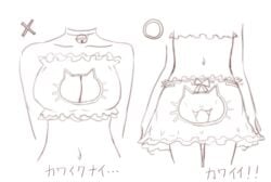 bell bell_choker bow bra breasts cat_cutout cat_keyhole_bra cat_lingerie choker cleavage cleavage_cutout collarbone crotch_cutout cutout female frilled_bra frilled_skirt frills head_out_of_frame japanese_text jingle_bell lingerie midriff monochrome multiple_views navel no_panties original pussy simple_background sketch skirt solo standing strapless strapless_bra text thigh_gap tosatsuru translated tyke underwear underwear_only when_you_see_it white_background