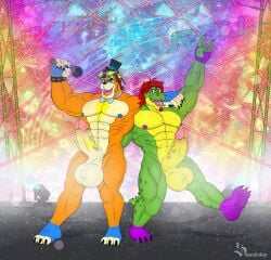 alligator_tail animatronic anthro background biceps body_markings boner completely_naked completely_naked_male completely_nude completely_nude_male erection facial_markings five_nights_at_freddy's five_nights_at_freddy's:_security_breach fnaf glamrock_freddy glamrock_freddy_(fnaf) green_body huge_cock lighting_bolt looking_at_viewer machine male male_only microphone mohawk mohawk_(hairstyle) montgomery_gator montgomery_gator_(fnaf) muscular muscular_anthro muscular_arms muscular_male muscular_thighs non-human non_mammalian_nipples nude pink_glans red_hair reptile reptile_humanoid robot robot_humanoid scottgames simple_background smile smile_at_viewer sondinker_fazbear's spiked_bracelet spotted_body tail tail_markings tattoo two_tone_body two_tone_fur