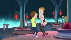 1boy1girl 1girls accurate_art_style animated big_sister breasts brother_and_sister brown_hair cleavage female fire garter_belt garter_straps high_heels human incest indoors jiggle larger_female little_brother male morty_smith nipples older_female older_sister orange_hair panties photoshop ponytail rick_and_morty semi_incest siblings size_difference smaller_male smile summer_smith thighhighs tied_hair topless younger_brother younger_male