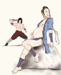 1boy 1girls belly big_belly breasts female female_focus fuccbou kitana liu_kang male mortal_kombat nipples pregnant