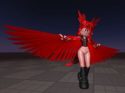 1girls 2024 3d baseplate black_boots black_socks fake_tail fake_wings glasses harspy_(tpaktop) no_panties partially_clothed presenting pussy red_hair red_shirt red_tail_feathers red_wings roblox roblox_avatar roblox_rthro robloxian self_upload tagme tpaktop winged_arms