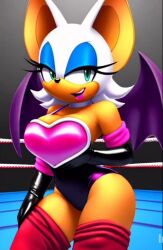 ai_generated bat_ears big_breasts bodysuit condorenox7 furry furry_female rouge_the_bat sonic_(series) wrestler wrestling wrestling_outfit wrestling_ring