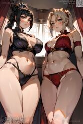 2024 2girls abs ai_generated artist_name baldur's_gate baldur's_gate_3 bangs bare_shoulders black_bra black_hair black_panties blonde_hair blunt_bangs blush bra braid breasts busty cameltoe cleavage closed_mouth cowboy_shot crossover embarrassed fate/grand_order fate_(series) feet_out_of_frame female female_only from_below frown game green_eyes hair_ornament hair_scrunchie half-elf hi_res highleg indoors long_hair looking_at_viewer medium_breasts miapipai midriff mordred_(fate) multiple_girls navel one_girl panties parted_bangs patreon patreon_username ponytail red_bra red_panties scrunchie self_upload sensual shadowheart signature stable_diffusion standing stomach thighs twitter twitter_username video_game video_game_character video_games wide_hips