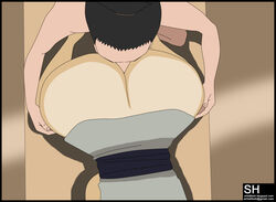 ass big_ass black dress face_in_ass female hair male nara_shikamaru naruto ninja shika-hina tsunade