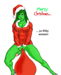 christmas cosplay futa_only futanari green_skin intersex marvel santa_claus she-hulk zodiac_(artist)