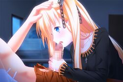 bandage blonde_hair blue_eyes censored chains cross cum fellatio game_cg hair handjob houjou_akito norumu_rosurisubagu oral penis touhikou_game yasuyuki