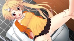 blonde_hair blush chuning_lover female game_cg human koso long_hair male natsu_konatsu necklace pussy red_eyes spread_legs straight