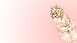 1girls animal_ears ass blonde_hair blush catgirl female female_only final_fantasy final_fantasy_xiv fur furry_ears furry_tail gradient kochiya_(gothope) miqo'te nude photoshop pussy red_eyes short_hair solo spread_pussy tail uncensored