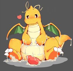 1boy 2014 antennae anthro belly blush brown_eyes censor_bar censored claws cum cum_on_feet cum_on_penis cum_on_self cum_on_stomach cum_on_tail cum_on_wings dragonite erection fangs feet grey_background heart kinoko3331 looking_at_viewer male male_only nintendo no_nipples nude open_mouth orange_body orange_skin penis pink_penis pokémon_(species) pokemon pokemon_(species) scalie simple_background sitting slit smile solo tail teeth video_games wide_hips wings