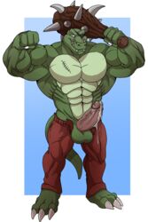 1boy anthro arody donkey_kong_(series) front_view full-length_portrait full_length klubba kremling male male_only muscles mutant-serpentina mutant_serpentina penis portrait scalie solo standing