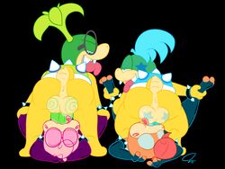 2boys 2others anus ass balls black_background elbow_gloves girly iggy_koopa koopa koopaling koopalings larry_koopa leggings male mario_(series) multiple_boys nintendo oral penis psyredtails simple_background stockings