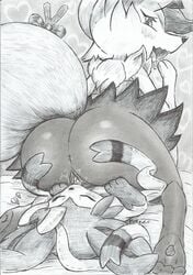 anthro anthro_on_feral anus black_and_white bow braixen cunnilingus drawing drooling duo ear_fur eeveelution facesitting female feral fullfolka heart hi_res looking_at_viewer monochrome nintendo open_mouth oral pawpads paws penetration pokémon_(species) pokemon pokemon_(species) pussy raised_tail saliva sex sketch stick sylveon tongue vaginal_penetration video_games yuri zoophilia