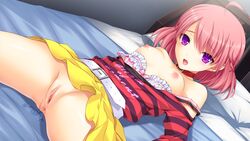 akino_subaru anus bed blush breasts fujikawa_runa game_cg hatsukoi_1/1 nipples nopan pink_hair purple_eyes pussy pussy_juice short_hair skirt spread_legs uncensored