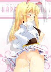 ass blonde_hair blush breasts bunny_ear censored closed_eyes cum cum_inside cum_on_body cum_on_breasts cum_on_upper_body fingerless_gloves game_master gloves hands_on_hips kinoshita_ichi large_breasts mosaic_censoring no_panties open_clothes open_shirt pussy ragnarok_online shirt