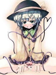 after_sex censored cum cum_inside green_eyes hat heart heart_of_string koishi_komeiji pussy shiny shiny_hair short_hair spread_legs spread_pussy tora touhou