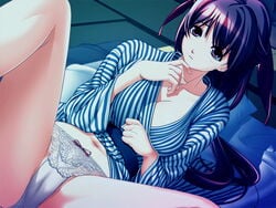 cowgirl_position futon game_cg cowgirl_position hiide japanese_clothes kimono long_hair panties spread_legs underwear yotsunoha