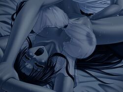 arm_grab arms_above_head arms_up bed black_hair breasts censored closed_eyes clothing dark erect_nipples forced game_cg held_down helpless huge_breasts juubaori_mashumaro kitagawa_kureha large_areolae long_hair low-key_lighting lying missionary_position mosaic_censoring night nipples on_back open_mouth pinned_down pussy_juice rape restrained rough rough_sex scream screaming see-through see-through_clothing sex shinshoku source_request spread_legs sweat tears vaginal_penetration wrist_grab