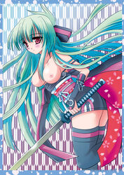 beatmania beatmania_iidx breasts japanese_clothes kanzaki_saya kimono long_hair mizunamidori saya_(beatmania_iidx) sword thighhighs weapon