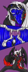 anthro breasts fangs female fox furry mouth rena_ayama_(artist) saliva swallowed_whole swallowing tongue vore