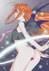 bat_wings blush bottomless censored censored_pussy clothing hasegawa_chisame heart_censor horns long_hair magical_girl mahou_sensei_negima! mahou_shoujo_biblion novelty_censor okiyumi_kase orange_hair pussy tail wings