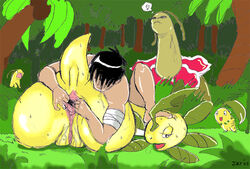 anus bayleaf bayleef black_hair chicorita chikorita from_behind meganium pokemon pokemon_(species) spread_anus