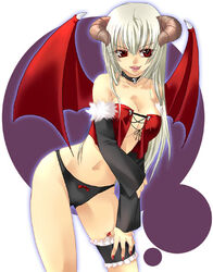 bat_wings bow bow_panties breasts cleavage demon_girl detached_sleeves horns long_hair minase_ruruu nail_polish naughty_face panties ragnarok_online red_eyes succubus succubus_(ragnarok_online) tongue tongue_out underwear wings