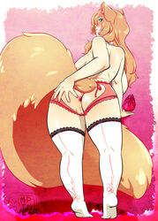 animal_ears anus ass ass_grab backboob backless blonde_hair breasts female fox_girl long_hair my_pet_tentacle_monster panties pussy solo spread_anus spread_ass tail thighhighs