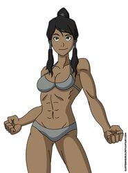 1girls avatar_legends blue_bra blue_panties bra cartoongirls dark-skinned_female dark_skin female female_only human korra medium_breasts muscular muscular_female panties solo straight_hair the_avatar the_legend_of_korra underwear water_tribe