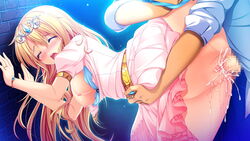 blonde_hair breasts censored cum dress game_cg harvest_overray headdress jpeg_artifacts mikami_riria nipples nironiro sex