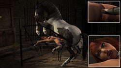 3d bound cum equine female fixed forced horse human male nipples on_back open_mouth penetration penis red_hair saliva stallion straight tears vaginal_penetration zoophilia