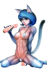 blue_hair breasts dildo female female_only khantian legwear revealing_clothes skimpy_clothes sling_bikini solo tail