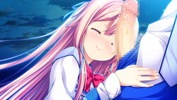 blush censored cum fellatio game_cg hair harvest_overray jpeg_artifacts long_hair night nironiro oral penis pink_hair ribbons seifuku stars tamaki_yuuka