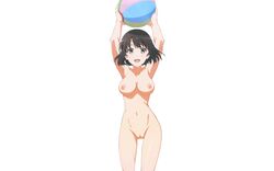 black_hair breasts gray_eyes katou_megumi kawatsuma_tomomi navel nipples nude photoshop pussy saenai_heroine_no_sodatekata short_hair uncensored wet white_background