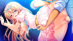 blonde_hair blue_eyes breasts censored dress game_cg harvest_overray jpeg_artifacts mikami_riria nipples nironiro penis pussy pussy_juice sex