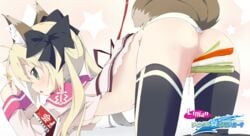 accurate_art_style anal animal_ears ass blonde_hair bow breasts cross food green_eyes logo masturbation misa_brigitta_cristelis open_clothes open_shirt pussy_juice shirt tail thighhighs tied_hair torinannkotsukushi twinkle_crusaders twintails uncensored underboob