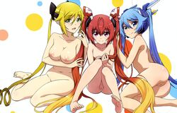 barefoot blonde_hair blue_hair breasts canon_genderswap feet long_hair mitsuka_souji morita_kazuaki nipples nude ore_twintail_ni_narimasu photoshop pussy red_hair shindou_erina soles tail_blue tail_red tail_yellow tied_hair toes tsube_aika twintails uncensored