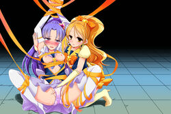 2girls blush bondage boots bow breasts clothing female fingering hikawa_iona multiple_girls nipples noyuki1204 oomori_yuuko panties precure pretty_cure ribbon ribbon_bondage small_breasts stockings underwear yuri