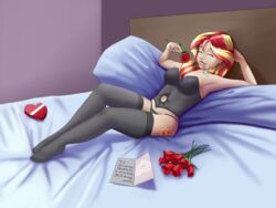 equestria_girls friendship_is_magic jay156 lingerie my_little_pony on_bed solo sunset_shimmer valentine's_day