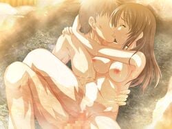 aisuru_tsuma_reina_no_uwaki_kokuhaku atelier_sakura breasts brown_hair censored game_cg kawashima_reina long_hair nipples nude penis pussy sex water