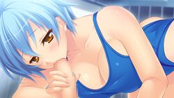 10s 2012 2d ayase_hazuki blue_hair candysoft censored fellatio fukami_isana game_cg hair kamidere oral penis school_swimsuit short_hair swimsuit tagme yellow_eyes