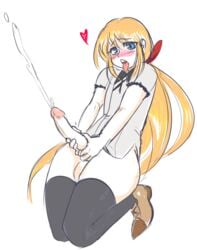 1boy ahe_gao androgynous balls big_penis blonde_hair blue_eyes blush crossdressing cum erection femboy girly hair_ribbon hung_trap kneeling male male_only masturbation penis solo tongue_out trap yellow_kirby