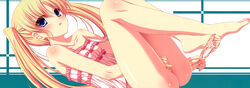 blonde_hair kokonoe_kokomi long_hair masturbation panties panty_pull scan striped striped_panties tied_hair twintails underwear undressing yokoshima_pandemic yukizuki_chikuba