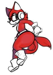 anthro ass balls big_butt big_ears canine clothing custom_character_(sonic_forces) erection eyewear footwear fur gadget_the_wolf glasses gloves headgear headphones headset looking_back male male_only mammal nude penis pointy_ears presenting_hindquarters sharp_teeth shoes simple_background smile solo sonic_(series) sonic_forces teeth white_background wolf wuvvums