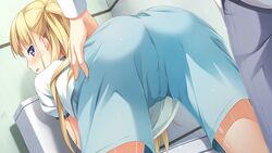 alice_third_macy ass blonde_hair blue_eyes blush cube cum game_cg gym_uniform kantoku koi_suru_kanojo_no_bukiyou_na_butai long_hair