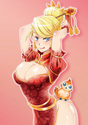 blonde_hair blue_eyes breasts china_dress cleavage heroes_of_the_storm human jaina_proudmoore large_breasts lunar_jaina qipao warcraft world_of_warcraft