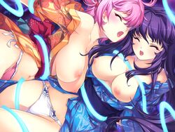 alice_soft breasts busou_shoujotai_blade_briders game_cg himetsugi_sayoko min-naraken no_bra pink_hair purple_hair tenkawa_honoka underwear