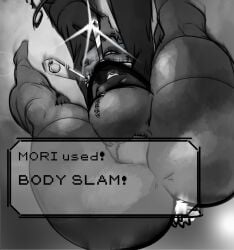 1girls ass_focus banette big_ass female female_only game_mechanics huge_ass milktooth monochrome mori_(milktooth) pokemon pokemon_(species) text thick_thighs